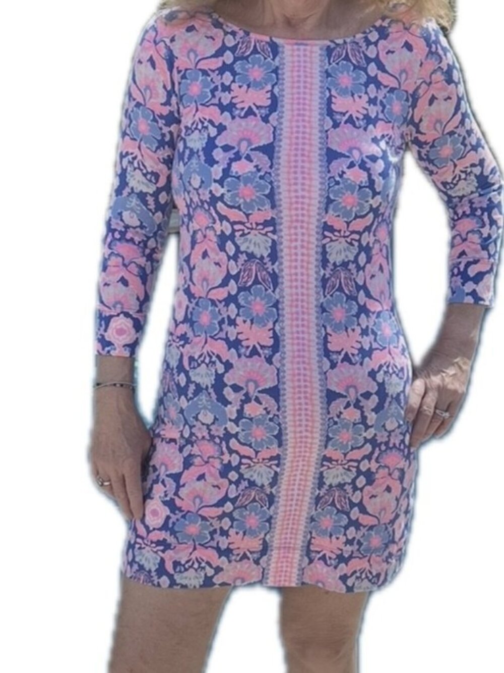 Lilly Pulitzer Marlowe Boat Neck T-Shirt Blue/Pink Dress Size XS (#2123)